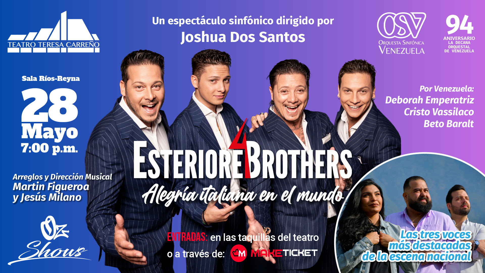 Esteriore Brothers cantarán el 28 de mayo en el Teresa Carreño con la Sinfónica Venezuela